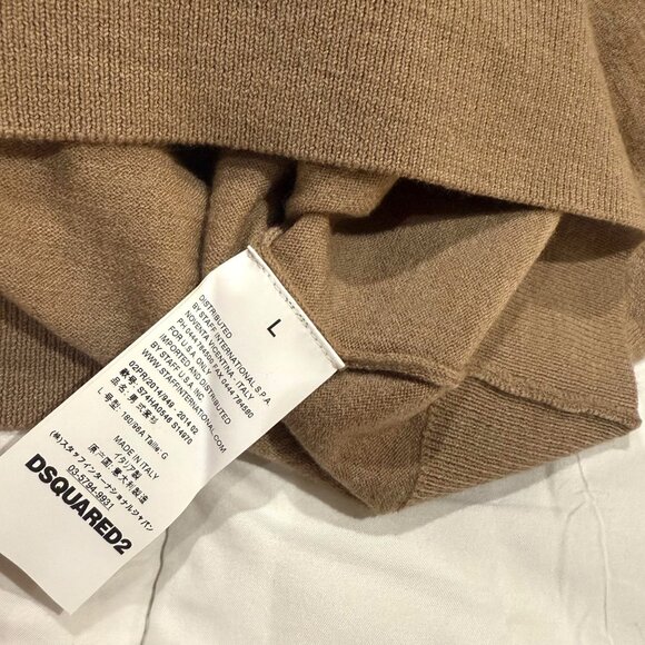 DSquared2 mens virgin wool blend sweater beige tan size L lightweight, Italy - Picture 5 of 8